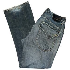 Ed Hardy Vintage Y2K 32 x 32 Medium Blue Distressed Wash Button Fly Denim Jeans
